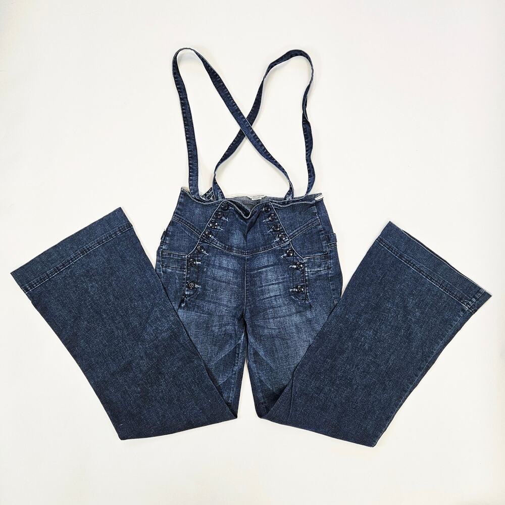 Y2k Guess Jeans Wide Leg High-Rise Suspender Vintage Denim - Size 30 - Picture 2 of 9